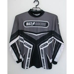 Bilt Racing Shirt Mens Medium Motocross Gray Black Padded Elbows Long Sleeve